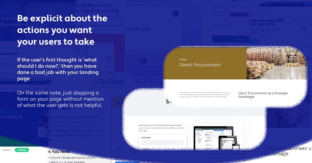 two bad landing pages that have no calls to actions or directions which make users leave the SaaS website