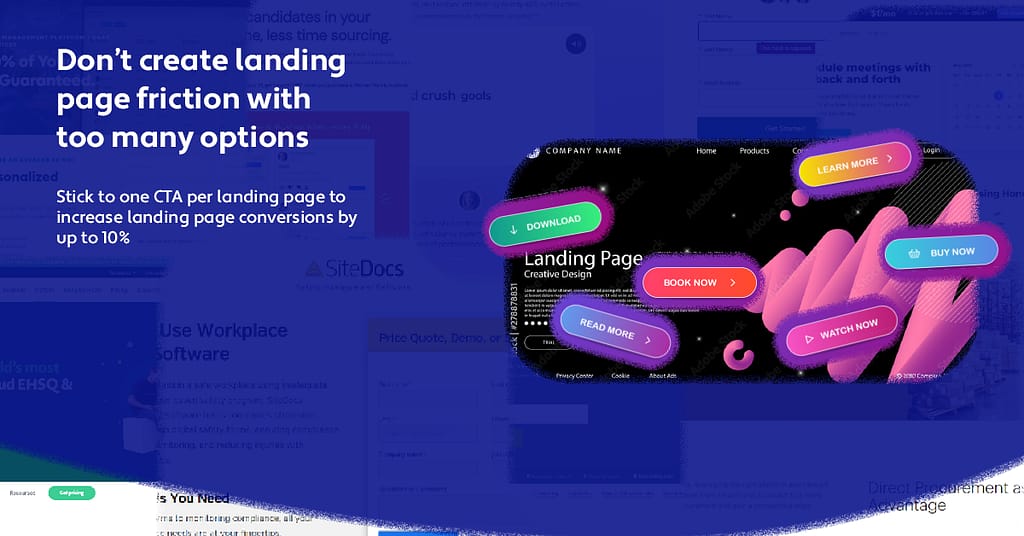 an example of a saas landing page with 5-6 different calls to action that will inevitably bounce users