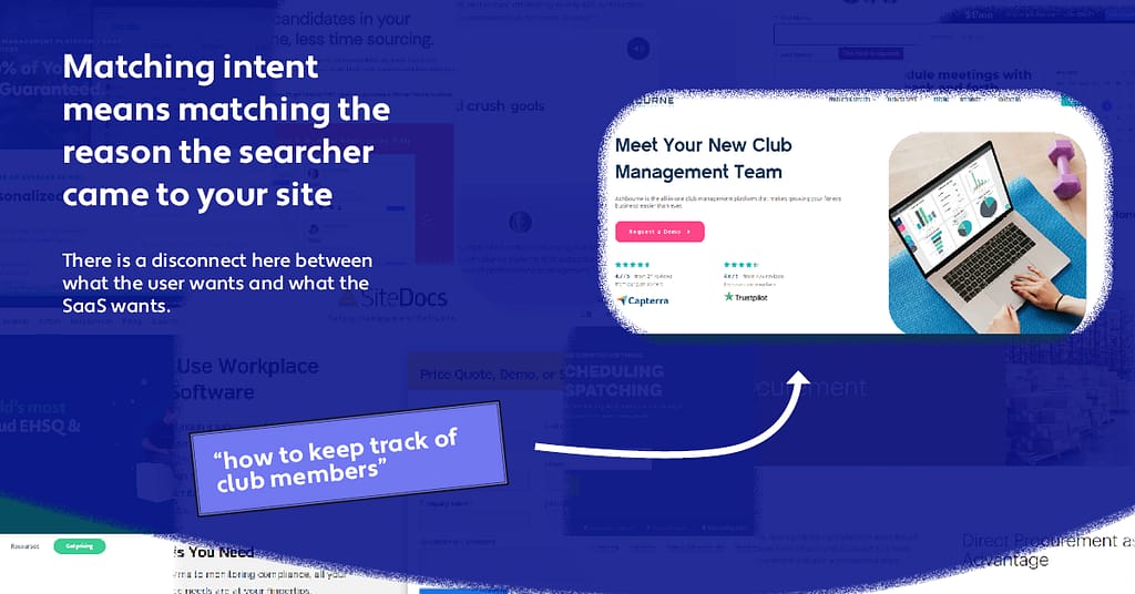 shows how a search for a problem triggered a saas ad that asks the user to sign up for a demo which will make most people leave the landing page
