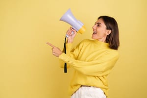 woman shouting at a google ads cta