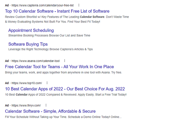 If your google ads aren't working this is an example of a high competition search result